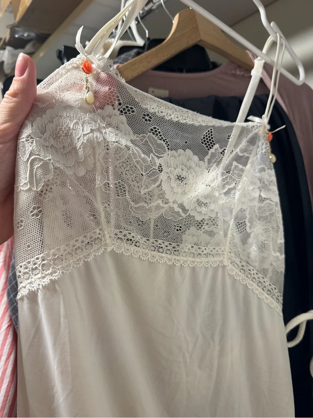 Vintage White Lace-Trim Slip Dress - Picture 8 of 10